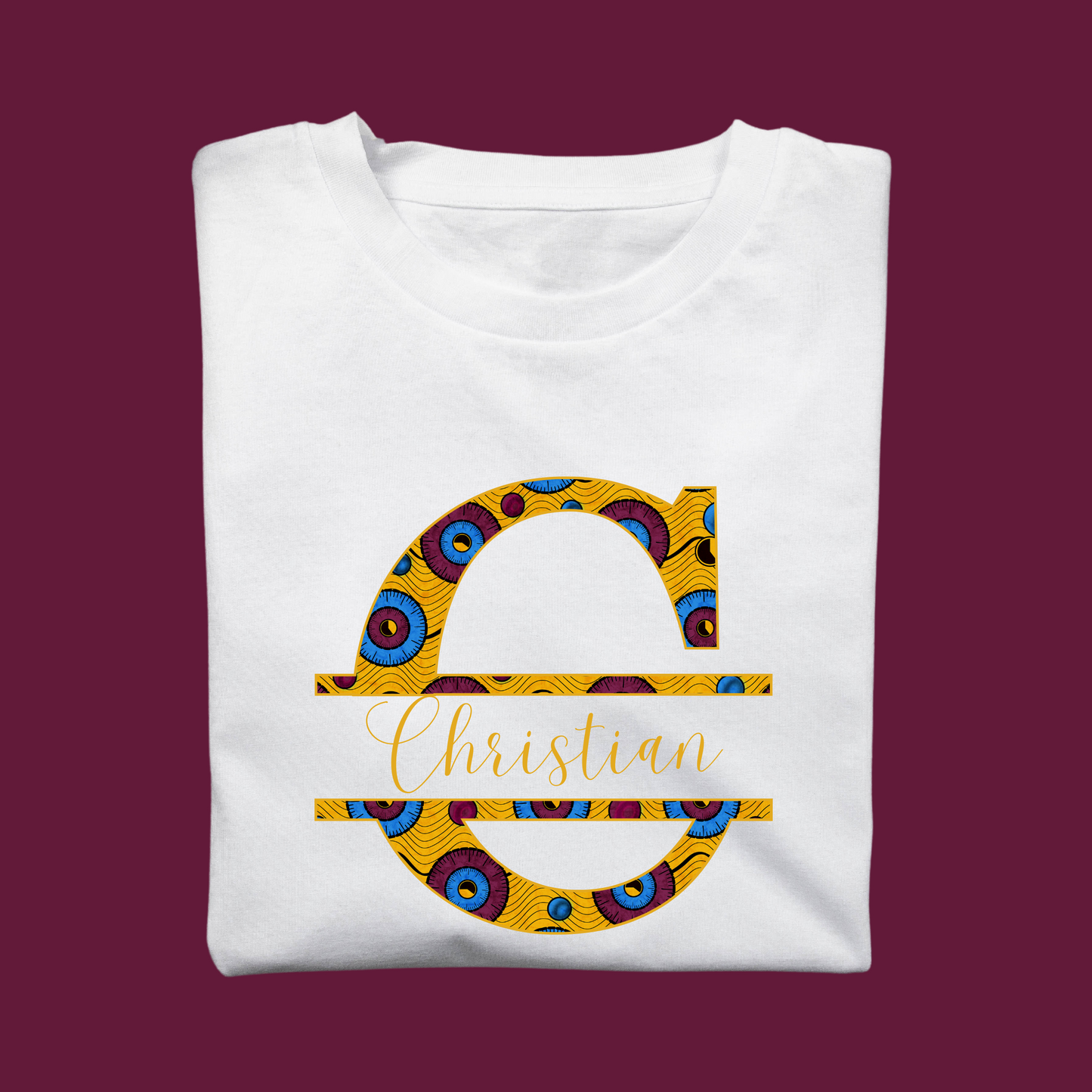 Personalised African Print Child T Shirt - Monogram Letter & Name